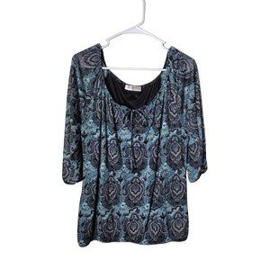 Agenda Top XL Scoop Neck Half Sleeve Tie Front Paisley